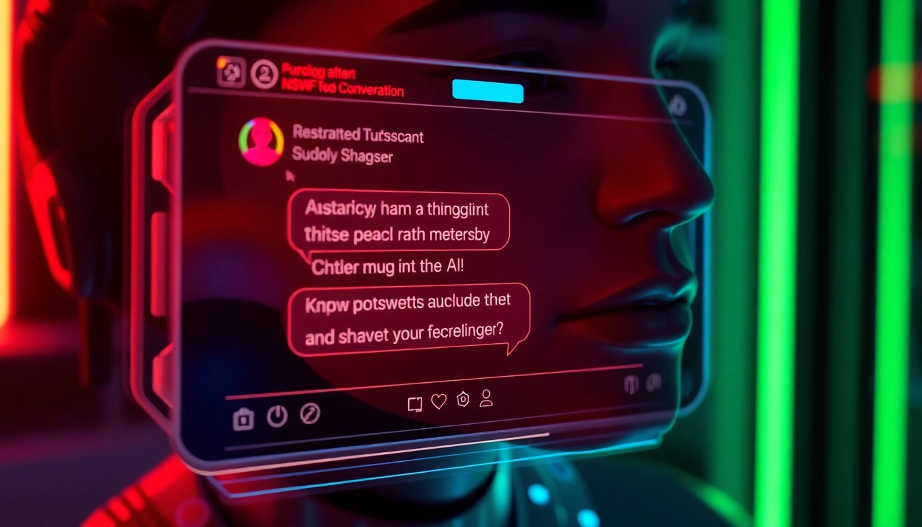 A realistic scene showing an NSFW AI chat interface with private, unfiltered conversations for adult users, highlighting advanced AI technology and intimacy.