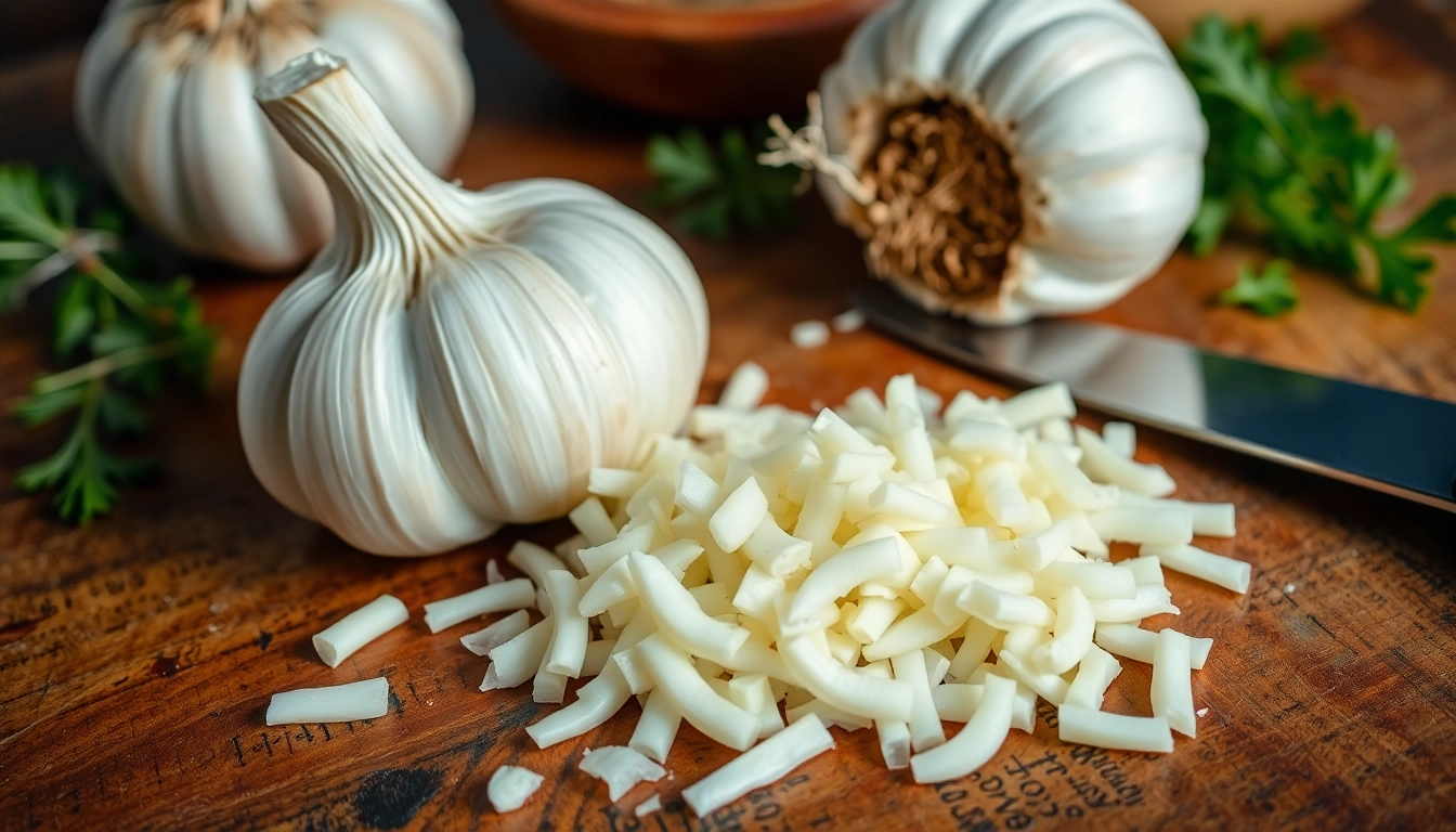 High-quality minced garlic being prepared in a modern kitchen setting for flavorful cooking